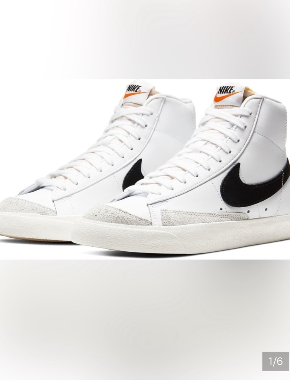 Nike Blazer Mid High Top White with Black Swoosh and Orange Tongue Tab